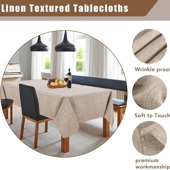 Faux Linen Tablecloth Rectangle 60 x 102 Inch - Rustic Fabric Table Cloth for 6 - Picture 3 of 6